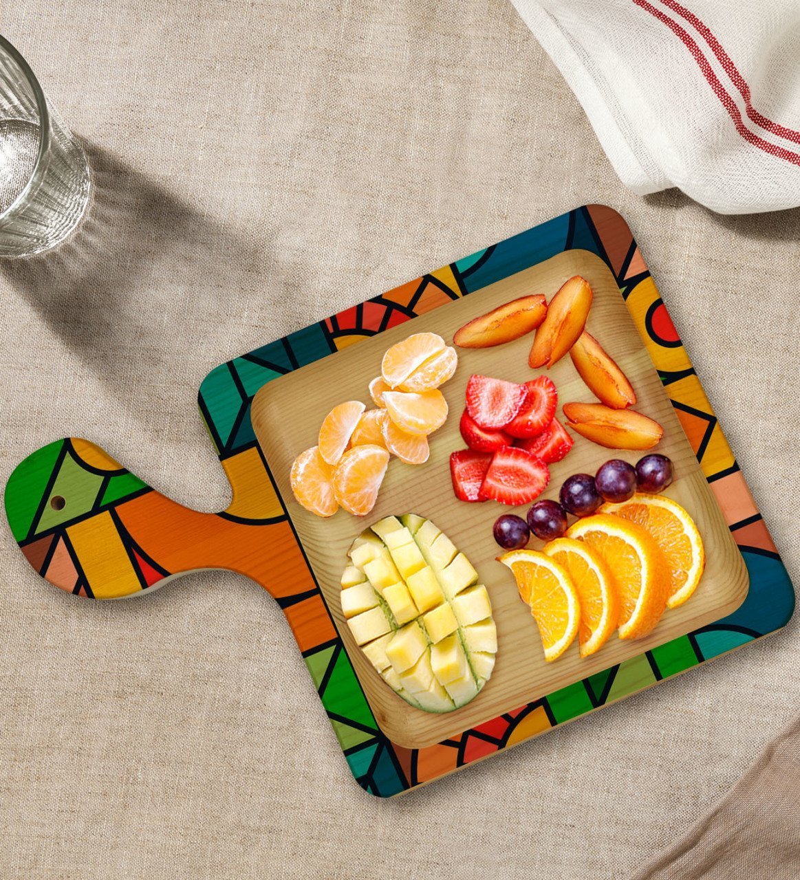 BK Gift Modern Art Tasarımlı Kare Şeklinde Doğal Ahşap Servis ve Sunum Tabağı Model 15