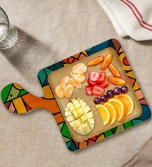 BK Gift Modern Art Tasarımlı Kare Şeklinde Doğal Ahşap Servis ve Sunum Tabağı Model 15