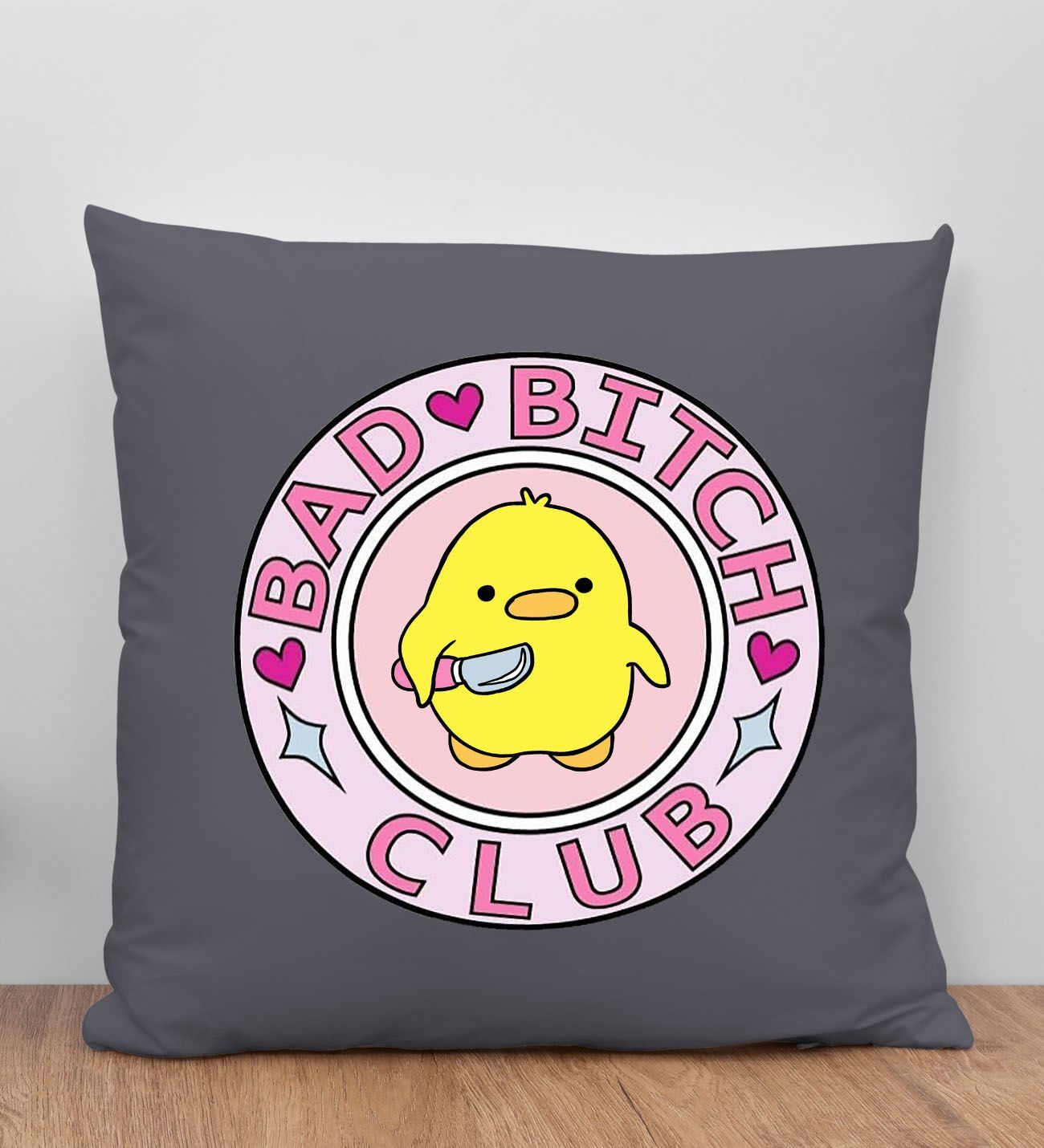 BK Gift Bad Bitch Club Tasarımlı Antrasit Kırlent Yastık, Arkadaşa Hediye, Ev Dekorasyonu, Ev Hediyesi-1