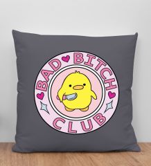 BK Gift Bad Bitch Club Tasarımlı Antrasit Kırlent Yastık, Arkadaşa Hediye, Ev Dekorasyonu, Ev Hediyesi-1