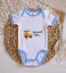 BK Kids Annesinin Balı Tasarımlı Mavi Bebek Body Zıbın-1