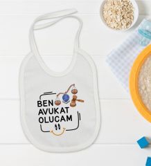 BK Kids Avukat Olucam Tasarımlı Beyaz Bebek Mama Önlüğü-1