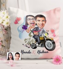 Kişiye Özel Evlilik Hatırası Karikatür Saten Yastık - 8