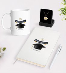 Kişiye Özel Öğretim Üyesi Beyaz Kupa Defter Kalem ve İsimli Papatya Kolye Hediye Seti-1