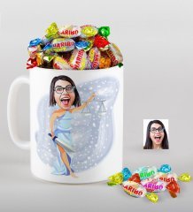 Kişiye Özel Bayan Avukat Karikatürlü Kupa ve Haribo Fruitbons Şeker Hediye Seti-2