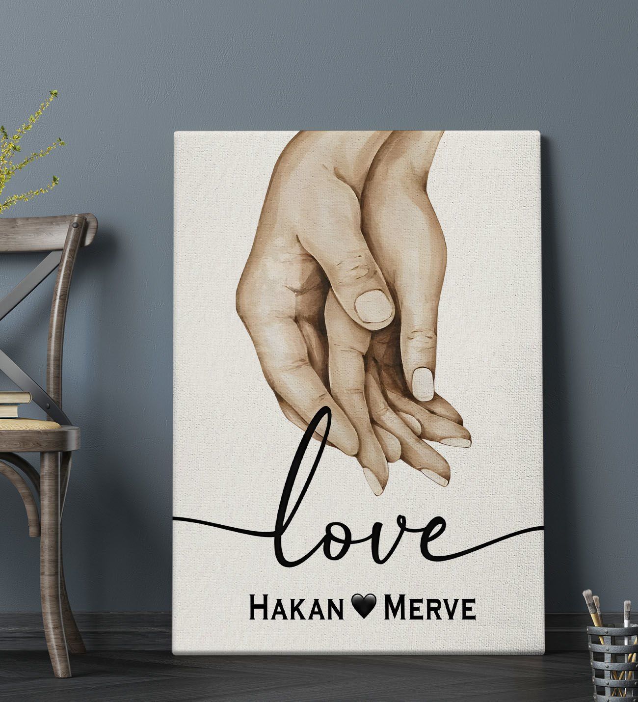 BK Gift Kişiye Özel Sevgili El Ele Tasarımlı Kanvas Tablo-1 (70x100), Sevgiliye Hediye, Sevgililer Günü Hediyesi