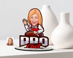 Kişiye Özel Kadın Barbekü Chef Karikatürlü Ahşap Biblo Model-1