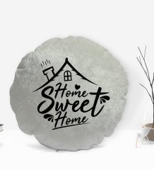 BK Gift Home Sweet Home Tasarımlı Yuvarlak Dekoratif Kırlent Yastık-1