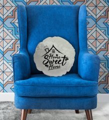 BK Gift Home Sweet Home Tasarımlı Yuvarlak Dekoratif Kırlent Yastık-1