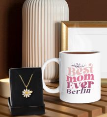 BK Gift Kişiye Özel İsimli Anneler Günü  Beyaz Kupa ve Papatya Kolye Hediye Seti, Anneler Günü Hediyeleri, Anneye Hediye-1