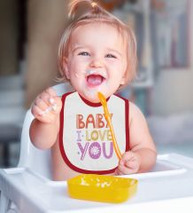 BK Kids Baby I Love You Tasarımlı Kırmızı Bebek Body Zıbın ve Mama Önlüğü Hediye Seti-1