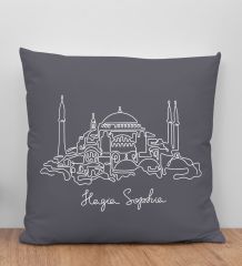 BK Gift Ayasofya Camii Tasarımlı Antrasit Kırlent Yastık, Arkadaşa Hediye, Ev Dekorasyonu, Ev Hediyesi-1