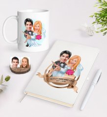 Kişiye Özel Yılın En Mükemmel Çifti Karikatürlü Beyaz Defter Kalem ve Kupa Seti-74
