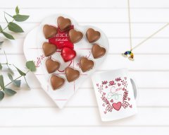 Kişiye Özel Sevgililer Günü Çift Harfli Bulut Kolye Kupa ve Kalpten Kalbe Çikolata Hediye Seti-33