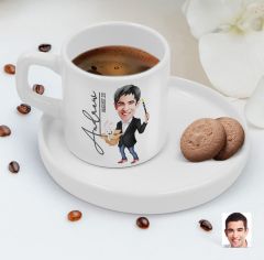 BK Gift Kişiye Özel Sunum Tabaklı Sihirbaz Karikatürlü Kahve Fincanı-1, Sevgiliye Hediye, Aileye Hediye, Arkadaşa Hediye