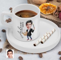 BK Gift Kişiye Özel Sunum Tabaklı Sihirbaz Karikatürlü Kahve Fincanı-1, Sevgiliye Hediye, Aileye Hediye, Arkadaşa Hediye