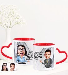Kişiye Özel İkili Nihayetinde Karikatürlü Kalpli Kupa Set