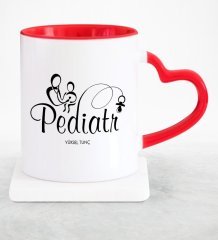 Kişiye Özel Mesleki Pediatr Kırmızı Kalpli Kupa Bardak