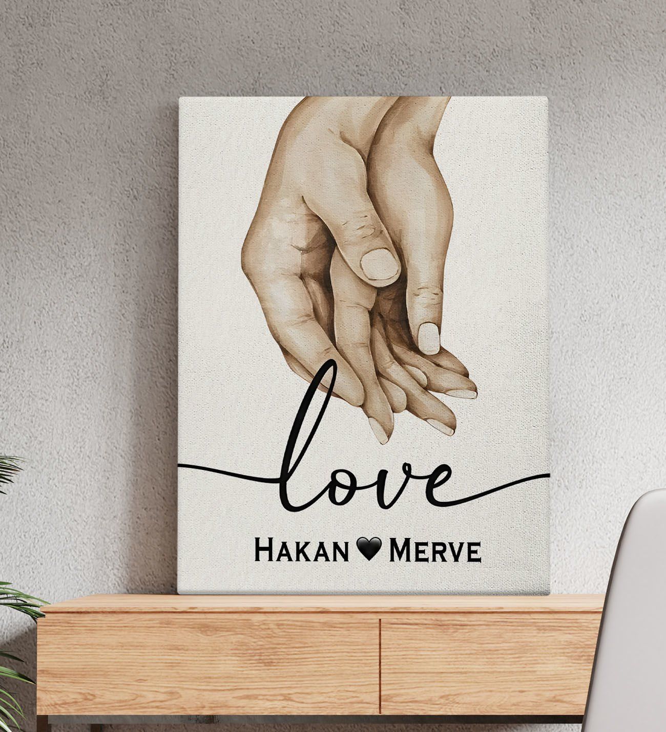BK Gift Kişiye Özel Sevgili El Ele Tasarımlı Kanvas Tablo-1 (50x70), Sevgiliye Hediye, Sevgililer Günü Hediyesi