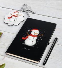 Kişiye Özel Kardan Adam Siyah Defter Kalem ve Anahtarlık Hediye Seti-2