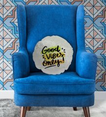 BK Gift Good Vibes Only Tasarımlı Yuvarlak Dekoratif Kırlent Yastık-1