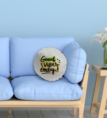 BK Gift Good Vibes Only Tasarımlı Yuvarlak Dekoratif Kırlent Yastık-1