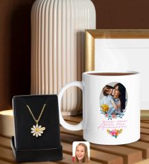 BK Gift Kişiye Özel Anneler Günü Fotoğraflı Beyaz Kupa ve Papatya Kolye Hediye Seti, Anneler Günü Hediyeleri, Anneye Hediye-1