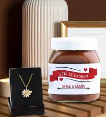 BK Gift Sevgiliye Özel İsimli Papatya Kolye ve Nutella 400gr. Hediye Seti, Sevgililer Günü Hediye, Doğum Günü Hediyesi, Sevgiliye Hediye-10