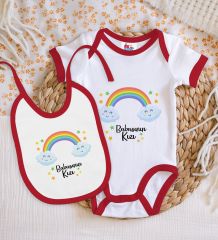BK Kids Babasının Kızı Tasarımlı Kırmızı Bebek Body Zıbın ve Mama Önlüğü Hediye Seti-1