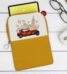BK Gift Klasik Araç Tasarımlı Taşınabilir Koruyucu Tablet Kılıfı & Organizer Çanta - Sarı-2
