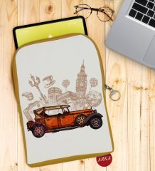 BK Gift Klasik Araç Tasarımlı Taşınabilir Koruyucu Tablet Kılıfı & Organizer Çanta - Sarı-2