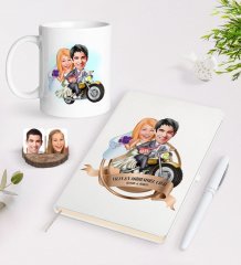Kişiye Özel Yılın En Mükemmel Çifti Karikatürlü Beyaz Defter Kalem ve Kupa Seti-73
