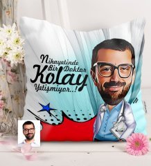Kişiye Özel Bay Doktor Karikatürlü Saten Yastık - 5