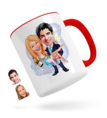 Kişiye Özel Evleniyoruz Karikatürlü Kırmızı Kupa Bardak-4