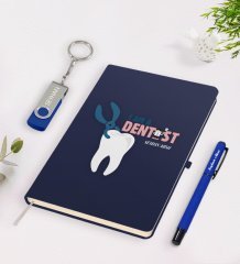 Kişiye Özel Diş Hekimi Temalı Lacivert Defter Kalem 32gb USB Bellek Hediye Seti-1