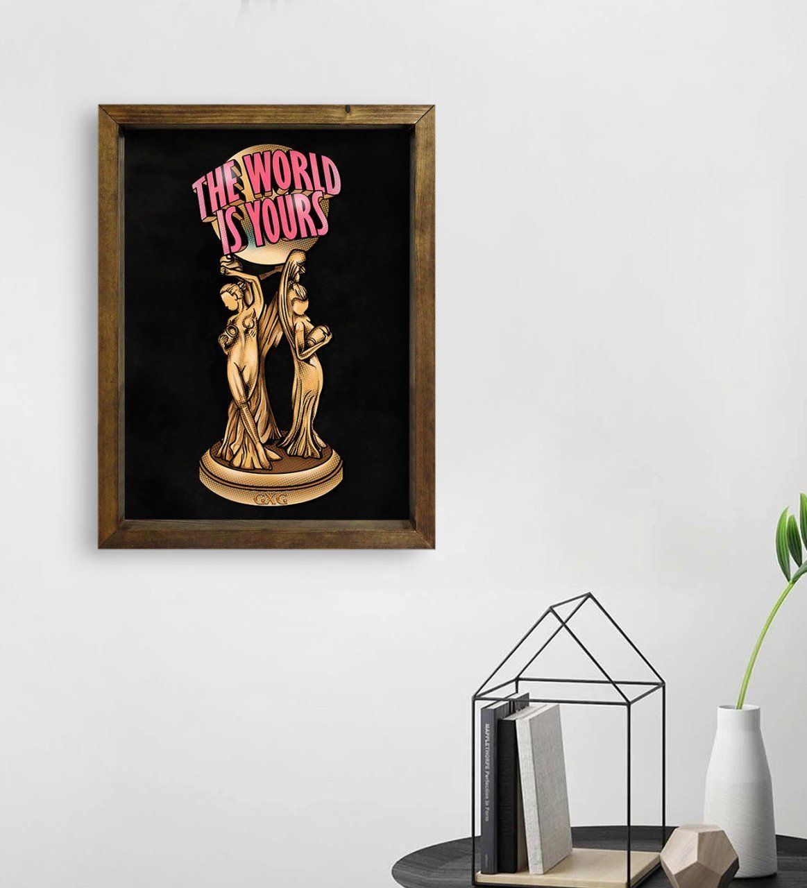 BK Gift The World Is Yours Tasarımlı Doğal Masif Ahşap Çerçeveli Tablo 45x65cm-2