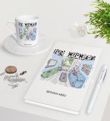 Kişiye Özel İç Mimar Beyaz Defter Kalem Türk Kahvesi Fincanı Seti-3