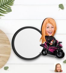Kişiye Özel Kadın Motorcu Karikatürlü Ahşap Bardak Altlığı-1