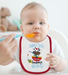 BK Kids Babasının Balıkçı Arkadaşı Tasarımlı Kırmızı Bebek Body Zıbın ve Mama Önlüğü Hediye Seti-1