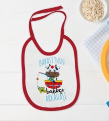 BK Kids Babasının Balıkçı Arkadaşı Tasarımlı Kırmızı Bebek Body Zıbın ve Mama Önlüğü Hediye Seti-1