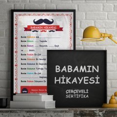 Kişiye Özel Babamın Hikayesi Tasarımlı Çerçeveli A3 Sertifika