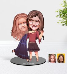 Kişiye Özel Kız Kardeşler Karikatürlü Ahşap Biblo Model-6