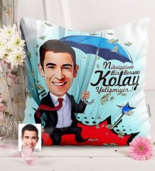 Kişiye Özel Bay Borsacı Karikatürlü Saten Yastık - 1