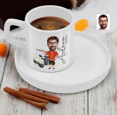 BK Gift Kişiye Özel Sunum Tabaklı Erkek Golf Oyuncusu Karikatürlü Kahve Fincanı-8, Sevgiliye Hediye, Aileye Hediye, Arkadaşa Hediye