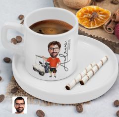 BK Gift Kişiye Özel Sunum Tabaklı Erkek Golf Oyuncusu Karikatürlü Kahve Fincanı-8, Sevgiliye Hediye, Aileye Hediye, Arkadaşa Hediye