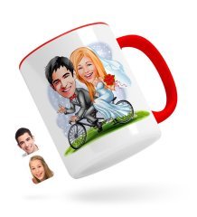 Kişiye Özel Evleniyoruz Karikatürlü Kırmızı Kupa Bardak-3