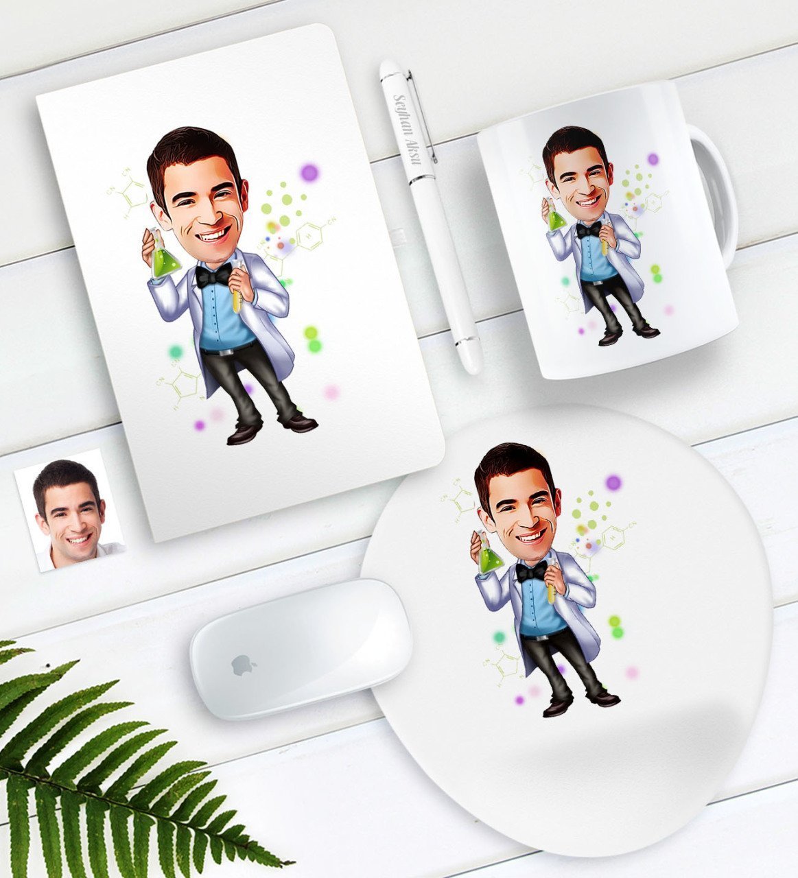 Kişiye Özel Bay Kimya Öğretmeni Karikatürlü Defter Kalem Kupa Mouse Pad Seti-3