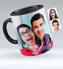 Kişiye Özel Sevgililer Karikatürlü Siyah Kupa Bardak - 2