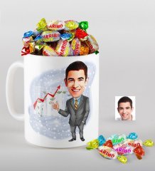 Kişiye Özel Bay Patron Karikatürlü Kupa ve Haribo Fruitbons Şeker Hediye Seti-4