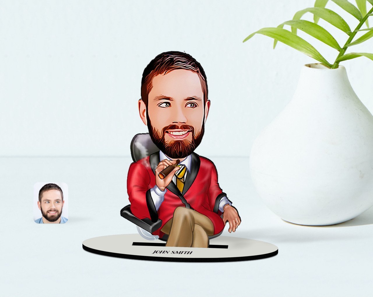 Kişiye Özel Erkek Patron Karikatürlü Ahşap Biblo Model-3